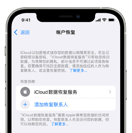 岫岩苹果手机维修分享在 iPhone 上设置帐户恢复联系人的方法 