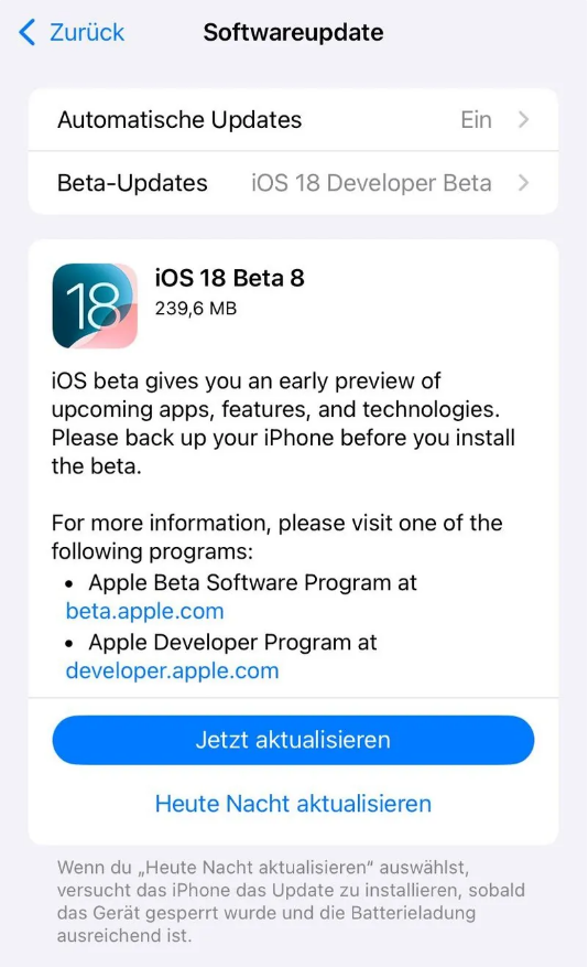 岫岩苹果手机维修分享苹果 iOS / iPadOS 18 开发者预览版 Beta 8 发布 